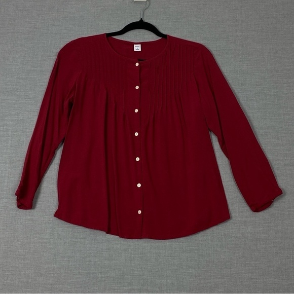 Old Navy Button Up Top Womens Sz Med Red 100% Rayon Flowy - Picture 1 of 9